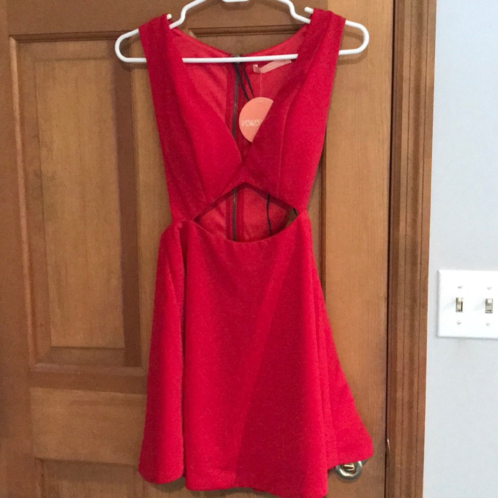 Red cut out skater dress